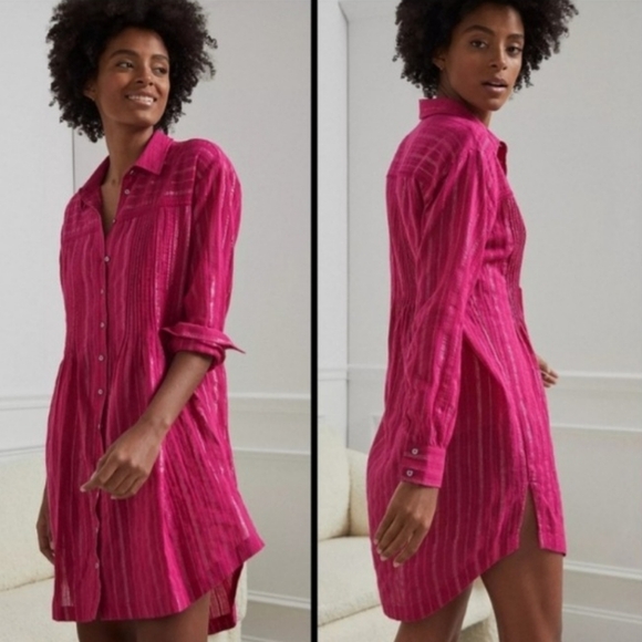 Anthropologie Fuchsia Button-up Shirt Dress size Medium Petite - Picture 1 of 7